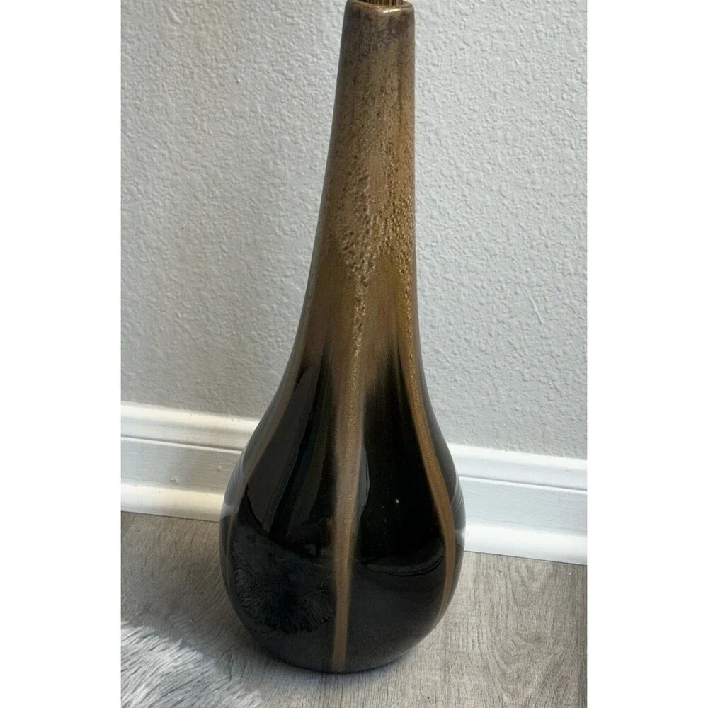 Ceramic Beige And Black Striped Vase 18”L *6.5”W